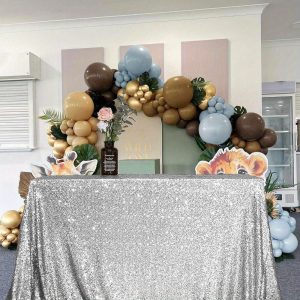 Sparkling Silvery Sequin Tablecloth 50"x80" - Rectangular Glitter Overlay for Weddings, Birthdays, Youngsters & Bridal Showers