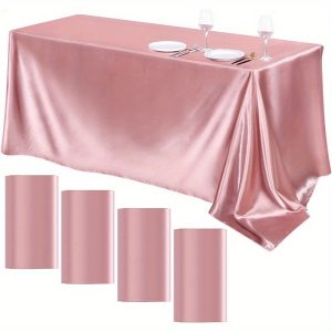 4pcs Rose Golden Satin Tablecloths 58x102 - Elegant Overlay Covers for Weddings, Birthdays, Graduations & More - Smooth Silk Fabric Decorations