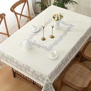 Tablecloth, Gray Tablecloth Waterproof Stain and Wrinkle Resistant Table Cloth, Linen Tablecloth Washable Dining Table Cover with TasselTassel