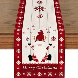 3-piece linen tablecloth, Christmas themed tablecloth, goblin snowflake patterned tablecloth, seasonal winter Christmas kitchen table decoration, suitable for indoor and outdoor family party decoration