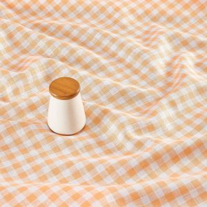 Solino Home Gingham Check Linen Tablecloth Pure Linen Sunny Orange Plaid Tablecloth - Farmhouse Square Table Throw for Fall, Halloween, Thanksgiving Decor