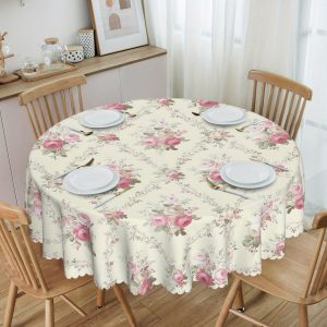 1pc Romantic Pink Vintage Rose Tablecloth - Premium Kitchen Decor For Holidays & Special Occasions - Durable, Easy To Clean, Perfect For Dining Room, Living Room & Restaurant - A Touch Of Elegance To Your Home Supplies