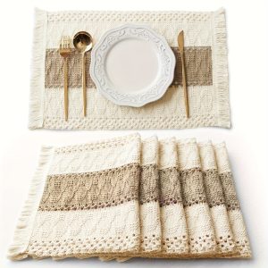 6pcs, Natural Cotton And Linen Placemats, Farmhouse Style Table Mats, Rustic Woven Kitchen Dining Decor, Washable And Reusable