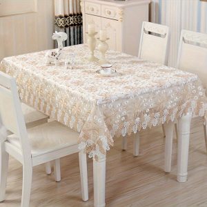 1 Piece, Autumn Christmas Coffee Color Lace Embroidered Rectangular Tablecloth, Beautiful Noble And Elegant Translucent Decorative Tablecloth, Restaurant Kitchen Coffee Table Breakfast Table Dresser Table Cover, Party Wedding Holiday Table Cover.