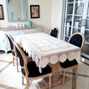 Handcrafted Crochet Tablecloth: American Style, Rectangular, Off-White, Cotton, Linen Table Runner