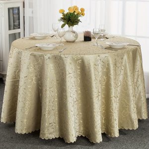 Elegant Bean Green Jacquard Round Tablecloth - Polyester, Machine-Woven for Kitchen & Dining Decor