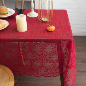 Rectangle Table Cloth, Lace Polyester Tablecloths, Wrinkle-Free Reusable Smooth Table Cover For Christmas Wedding Outdoor Camping Dining Table, French Style, Red, 73