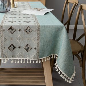 Spring Linen Table Cloth Square Cotton Tablecloth Tassel Dining Table Cover Holiday Table Cloths Tablecloths for Kitchen Dining Farmhouse