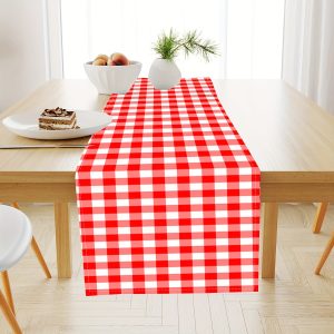 1PC Red and White Gingham Table Runner ?C Linen Tablecloth for Kitchen Dining, Dust-Proof Cover, Farmhouse Spring Summer Party Picnic Gift, Festive Occasion Decor