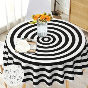 1PC Black And White Round Tablecloth, Anti-fouling, Waterproof, Anti-wrinkle, Simple Tablecloth Decoration, Suitable For Home Kitchens, Restaurants, Indoor And Outdoor Courtyards, Dinners, Outdoors, Picnic Mats