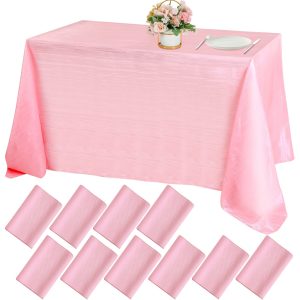 10 Pieces Crinkle Taffeta Tablecloth 102 x 54 Inches Satin Rectangle Table Cover Wedding Crinkle Table Runner Bulk for Holiday Dinner Wedding Banquet Decoration, Rose Gold