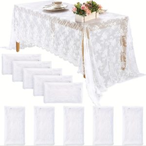 10 Pack White Lace Tablecloth Rectangular For Rectangle Table Crochet Lace Tablecloths Oblong Table Covers Christmas Lace Tablecloth 60x120 Inchfor Kitchen Wedding Party Home Banquet Decoration