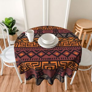 1 Pc African Mud Cloth, Tribal Round Tablecloth, 60 Inch Reusable Washable Polyester Tablecloth For Outdoor Picnic, Kitchen And Holiday Dinner Party