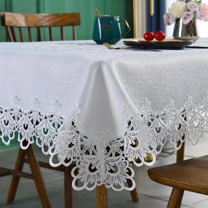 1 Piece, White Embroidered Lace Tablecloth, Fine Dining Kitchen Decoration Table Cover, Table Tea Table Coffee Table Top Cover, Christmas, Wedding, Banquet, Party, Holiday Table Top Decoration, Bohemian Style Outdoor Picnic Table Cover.