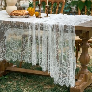 1pc French Vintage Elegant White Lace Floral Tablecloth, Machine-Made Lace Fabric, for Wedding, First Communion, General Occasions, Party Table Decor