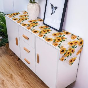 1pc Rustic Sunflowers Linen Table Runner Heat Resistant Kitchen Table Mat For Dining Room 13x72 Inch