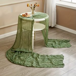 8pcs Elegant Green Cheesecloth Table Runner Set - 35"x118" Pleated Linen Blend for Weddings, Parties & Events