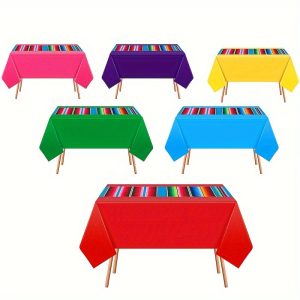 12 pcs 12-Piece Mexican Fiesta Tablecloth Set: Rainbow Serape Table Runner & Disposable Tablecloths for Cinco De Mayo Parties