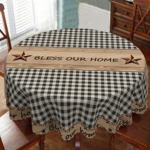 Vintage Farmhouse Black Plaid Tablecloth - Stain & Water Resistant, Wrinkle-Free Polyester with Embossed Edges, Perfect for Dinner Parties, Weddings & Home Decor