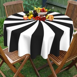 Diameter Chic Black & White Striped Round Tablecloth - Durable, Wrinkle-Resistant Polyester for Indoor/Outdoor Use in Kitchens, Dining Rooms, and Patios