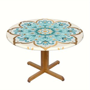 Waterproof Mandala Round Tablecloth: Elastic Fitted Polyester Table Cover for Indoor/Outdoor Use - Picnic, Camping, Holidays (S/M)